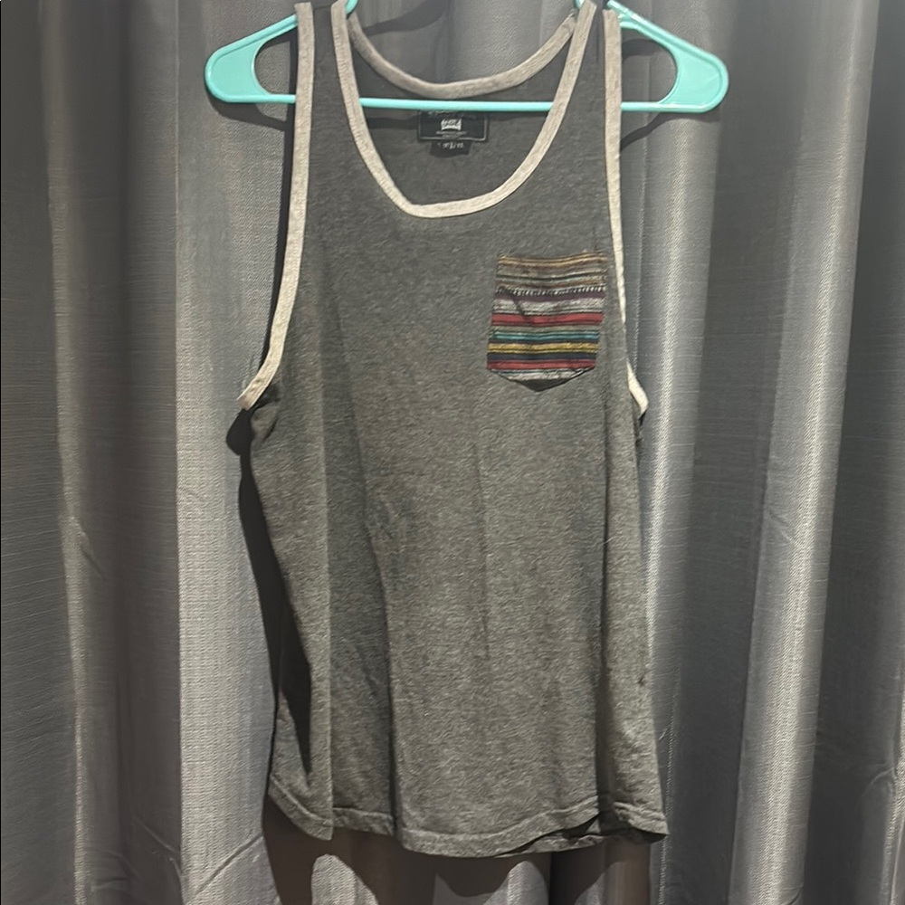 Gray Tank Top with Striped Pocket